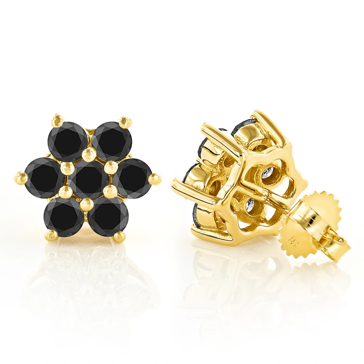 3 Carat Black Diamond Stud Earrings Clusters 14K Yellow Gold 1 3 Carat Black Diamond Stud Earrings Clusters 14K Yellow Gold