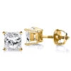 1 Carat Solitaire Princess Cut Diamond Stud Earrings 14K Yellow Gold