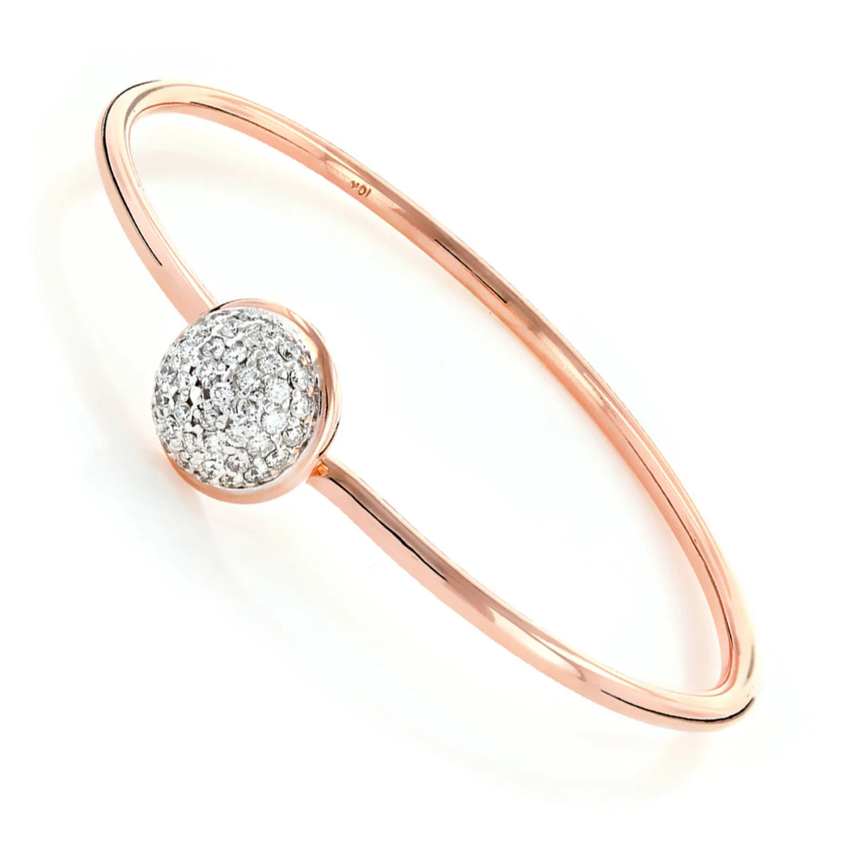 Ladies Pave Diamond Ball Bangle Bracelet 1 Ct 10K Rose Gold 1 Ladies Pave Diamond Ball Bangle Bracelet 1 Ct 10K Rose Gold
