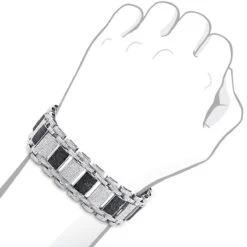 Iced Out 10K White Gold Custom White Black Diamond Bracelet For Men 8.47ct -Luxurman 10k custom white black diamond bracelet 847ct p 22436bod