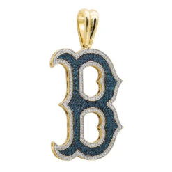 10K Yellow Gold 5 Carat Blue & White Diamond Initial Alphabet Letter Pendant For Men