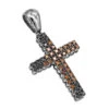 10K Black Plated Gold Black & Cognac Diamond Cross Pendant For Men 1.5ct By Luxurman