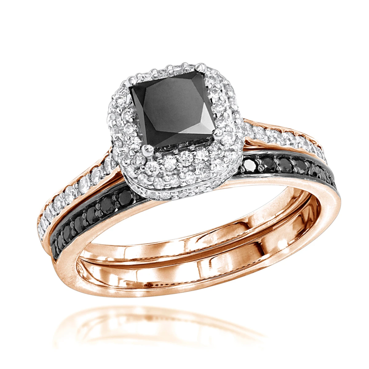 10K White Gold White Black Diamond Unique Bridal Engagement Ring Set 1.2ct 3 10K White Gold White Black Diamond Unique Bridal Engagement Ring Set 1.2ct - Image 3