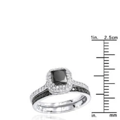 10K White Gold White Black Diamond Unique Bridal Engagement Ring Set 1.2ct 10 10K White Gold White Black Diamond Unique Bridal Engagement Ring Set 1.2ct -Luxurman 10k gold black diamond unique bridal engagement ring set 119ct rulerwh