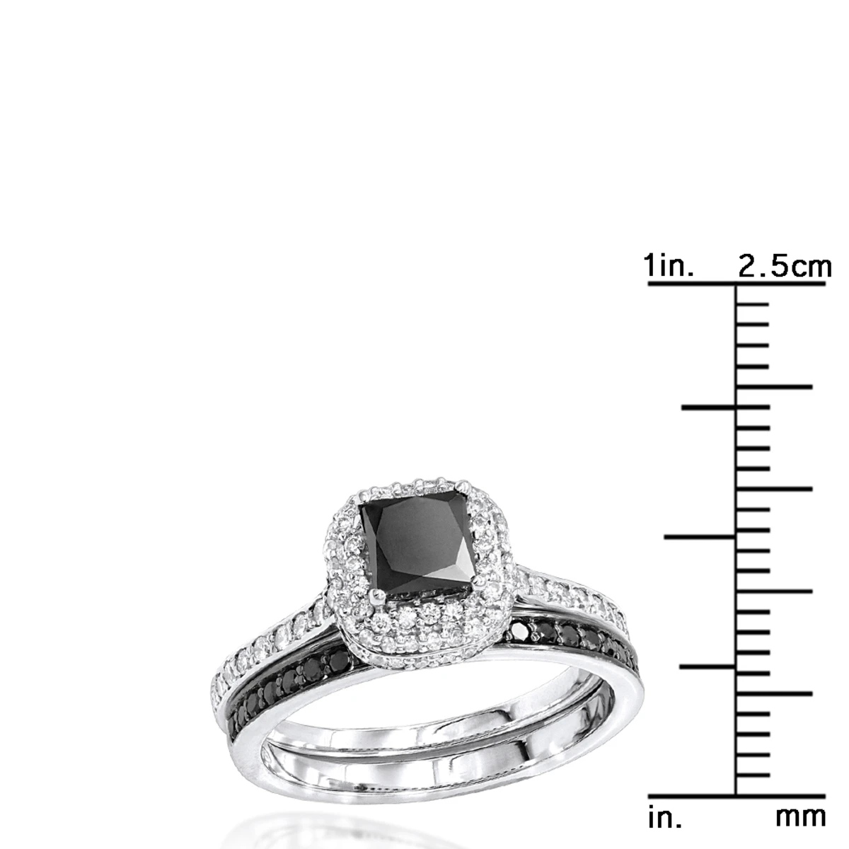 10K White Gold White Black Diamond Unique Bridal Engagement Ring Set 1.2ct 5 10K White Gold White Black Diamond Unique Bridal Engagement Ring Set 1.2ct - Image 5