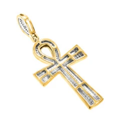 Small 10K Yellow Gold Diamond Egyptian Cross: Ankh Pendant Of Life 0.4ct -Luxurman 10k gold diamond egyptian cross ankh pendant of life 04ct backye