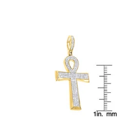 Small 10K Yellow Gold Diamond Egyptian Cross: Ankh Pendant Of Life 0.4ct -Luxurman 10k gold diamond egyptian cross ankh pendant of life 04ct rulerye