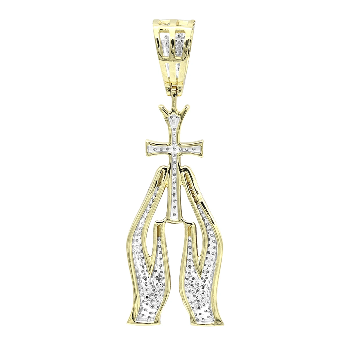 10K Yellow Gold Diamond Praying Hands And Cross Charm Pendant For Men 0.9 4 10K Yellow Gold Diamond Praying Hands And Cross Charm Pendant For Men 0.9 - Image 4