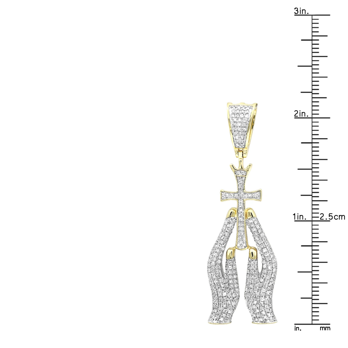 10K Yellow Gold Diamond Praying Hands And Cross Charm Pendant For Men 0.9 6 10K Yellow Gold Diamond Praying Hands And Cross Charm Pendant For Men 0.9 - Image 6