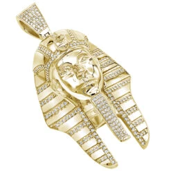 10K Yellow Gold Egyptian Pharaoh Head Diamond Pendant For Men 8ct By Luxurman