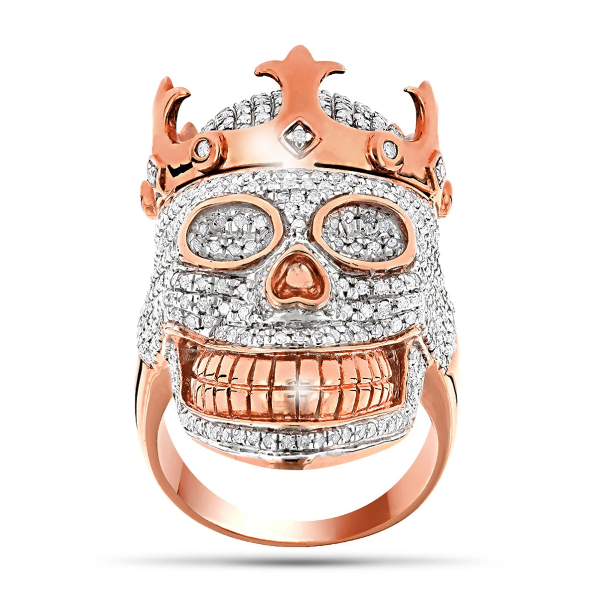 10K Yellow Gold Hip Hop Men's Diamond Skull Ring With Crown 2.75ct 3 10K Yellow Gold Hip Hop Men's Diamond Skull Ring With Crown 2.75ct - Image 3