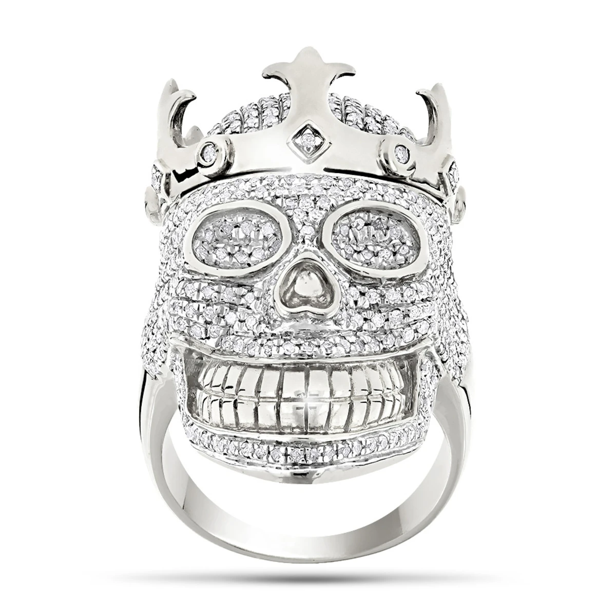 10K Yellow Gold Hip Hop Men's Diamond Skull Ring With Crown 2.75ct 2 10K Yellow Gold Hip Hop Men's Diamond Skull Ring With Crown 2.75ct - Image 2
