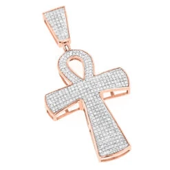 10K Yellow Gold Iced Out Egyptian Ankh Cross Diamond Symbol Of Life Pendant 0.85ct -Luxurman 10k gold iced out egyptian ankh cross diamond symbol of life pendant 085ct ro