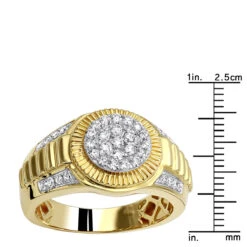 10K Yellow Gold Men's Cluster Diamond Jubilee Ring 0.75ct Rolex Style -Luxurman 10k gold mens cluster diamond jubilee ring 075ct rulerye