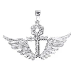 10K White Gold Men's Diamond Ankh Pendant Cross With Wings 3.33ct By Luxurman -Luxurman 10k gold mens diamond ankh pendant cross with wings 333ct by luxurman backwh