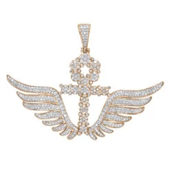 10K White Gold Men's Diamond Ankh Pendant Cross With Wings 3.33ct By Luxurman -Luxurman 10k gold mens diamond ankh pendant cross with wings 333ct by luxurman ro