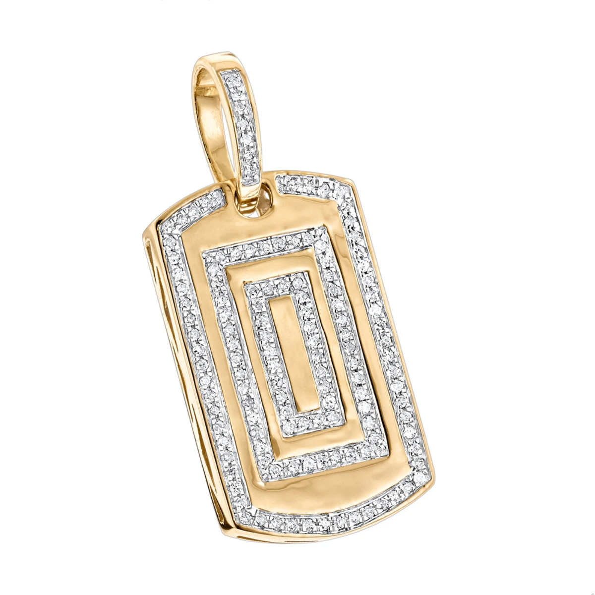 10K Yellow Gold Small Diamond Dog Tag Pendant By Luxurman 1 10K Yellow Gold Small Diamond Dog Tag Pendant By Luxurman