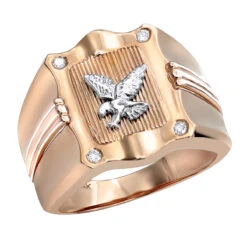 14 Karat 14K Yellow Gold Diamond Men's Eagle Ring .10ct -Luxurman 14 karat yellow rose gold diamond mens eagle ring 10ct p 6239 ro