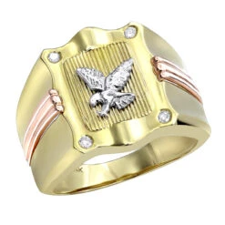 14 Karat 14K Yellow Gold Diamond Men's Eagle Ring .10ct