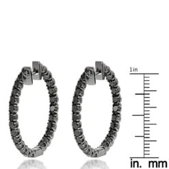 14K Black Plated Gold Black Diamond Hoop Earrings 3.15ct -Luxurman 14k black diamond hoop earrings 315ct p 35673 ruler