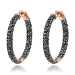 14K Black Plated Gold Black Diamond Hoop Earrings 5.91ct -Luxurman 14k black diamond hoop earrings 591ct p 35683 ro