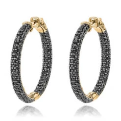 14K Black Plated Gold Black Diamond Hoop Earrings 5.91ct -Luxurman 14k black diamond hoop earrings 591ct p 35683 ye
