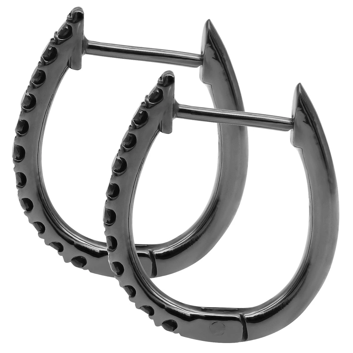 14K Gold Black Diamond Hoop Huggie Earrings 0.2ct 13mm Long 2 14K Gold Black Diamond Hoop Huggie Earrings 0.2ct 13mm Long - Image 2