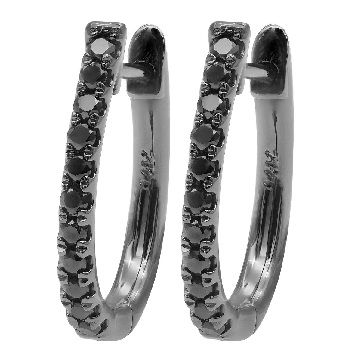14K Gold Black Diamond Hoop Huggie Earrings 0.2ct 13mm Long 1 14K Gold Black Diamond Hoop Huggie Earrings 0.2ct 13mm Long