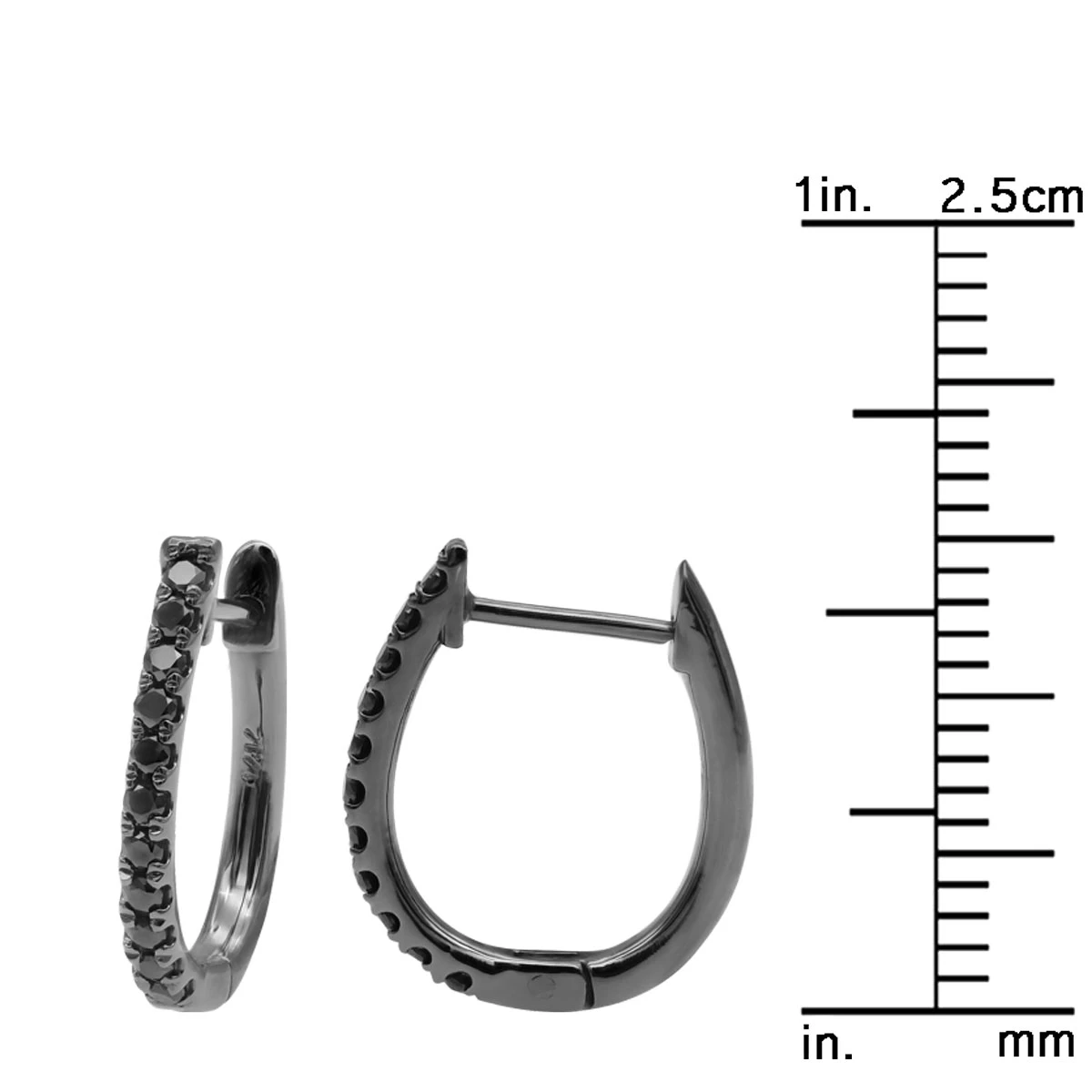 14K Gold Black Diamond Hoop Huggie Earrings 0.2ct 13mm Long 5 14K Gold Black Diamond Hoop Huggie Earrings 0.2ct 13mm Long - Image 5