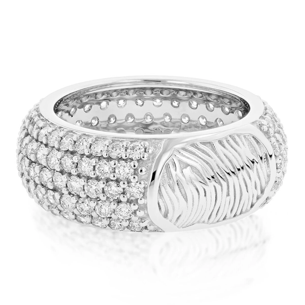 14K White Gold Custom Fingerprint Ring Round Diamond Eternity Band 4.35ct 1 14K White Gold Custom Fingerprint Ring Round Diamond Eternity Band 4.35ct