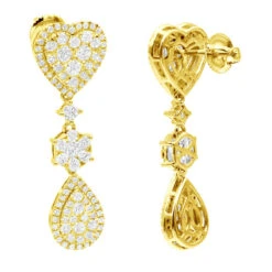 14K White Gold Dangle Diamond Heart Earrings 3ct By LUXURMAN -Luxurman 14k dangle diamond heart earrings 35ct yellow