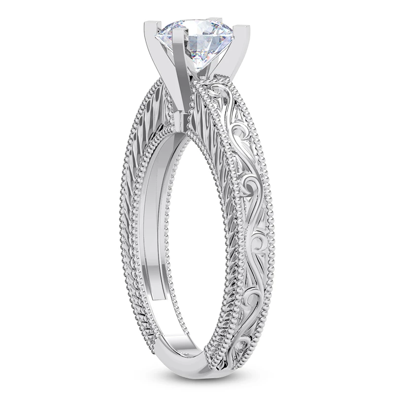 14K White Gold Designer Vintage Diamond Solitaire Engagement Ring 0.50ct 4 14K White Gold Designer Vintage Diamond Solitaire Engagement Ring 0.50ct - Image 4