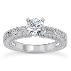 14K White Gold Designer Vintage Diamond Solitaire Engagement Ring 0.50ct