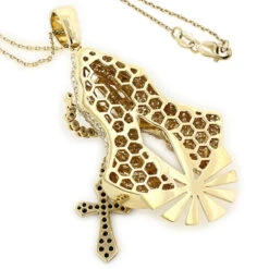 14K Yellow Gold Diamond Praying Hands Rosary Cross Pendant 6ct -Luxurman 14k diamond praying hands pendant 629ct p 40389 backye