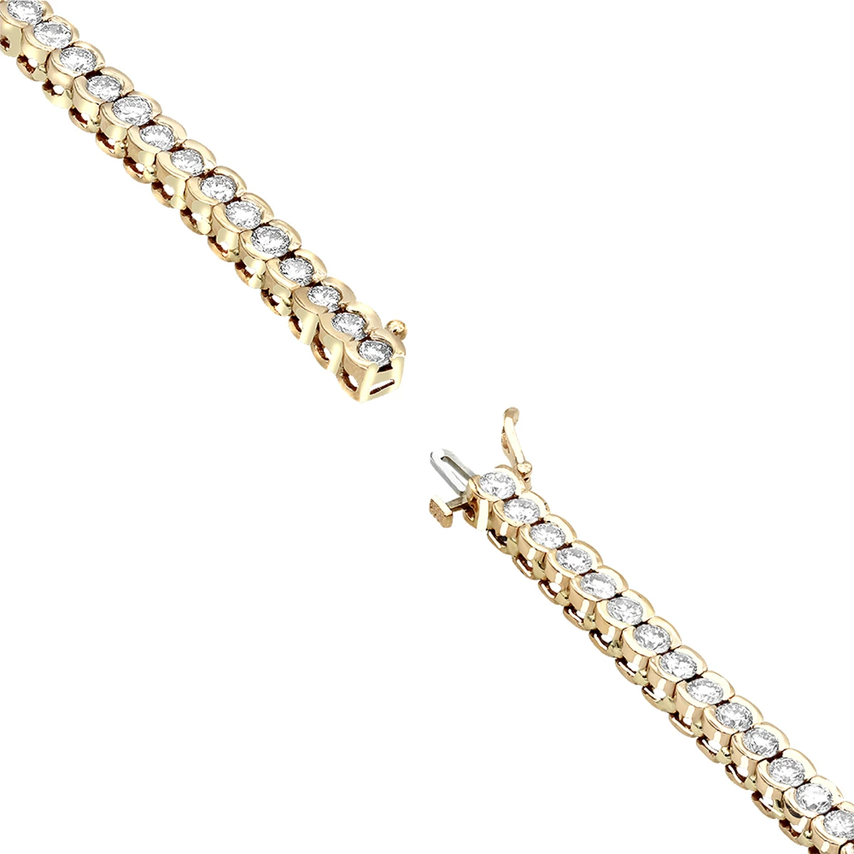 14K Yellow Gold Round Diamond Tennis Bracelet Half Bezel Setting 8ct 4 14K Yellow Gold Round Diamond Tennis Bracelet Half Bezel Setting 8ct - Image 4