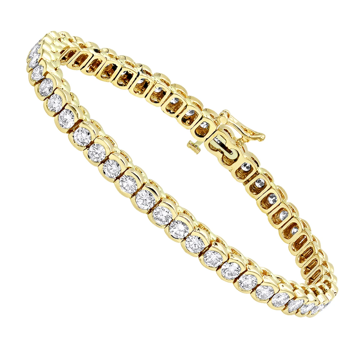 14K Yellow Gold Round Diamond Tennis Bracelet Half Bezel Setting 8ct 1 14K Yellow Gold Round Diamond Tennis Bracelet Half Bezel Setting 8ct