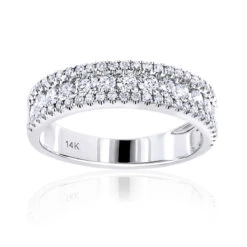 14K White Gold 1 Carat Round Diamond Wedding Band For Women By Luxurman