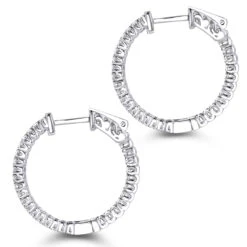 14K White Gold 1 Inch Inside Out Diamond Hoop Earrings 0.6ct By Luxurman -Luxurman 14k gold 1 inch inside out diamond hoop earrings 06ct by luxurman backwh