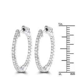 14K White Gold 1 Inch Inside Out Diamond Hoop Earrings 0.6ct By Luxurman -Luxurman 14k gold 1 inch inside out diamond hoop earrings 06ct by luxurman rulerwh