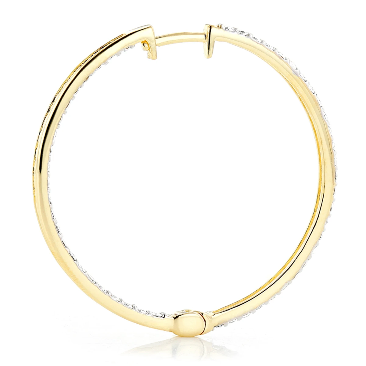 14K Yellow Gold 1 Row Inside Out Diamond Hoop Earrings 3.15ct 4 14K Yellow Gold 1 Row Inside Out Diamond Hoop Earrings 3.15ct - Image 4