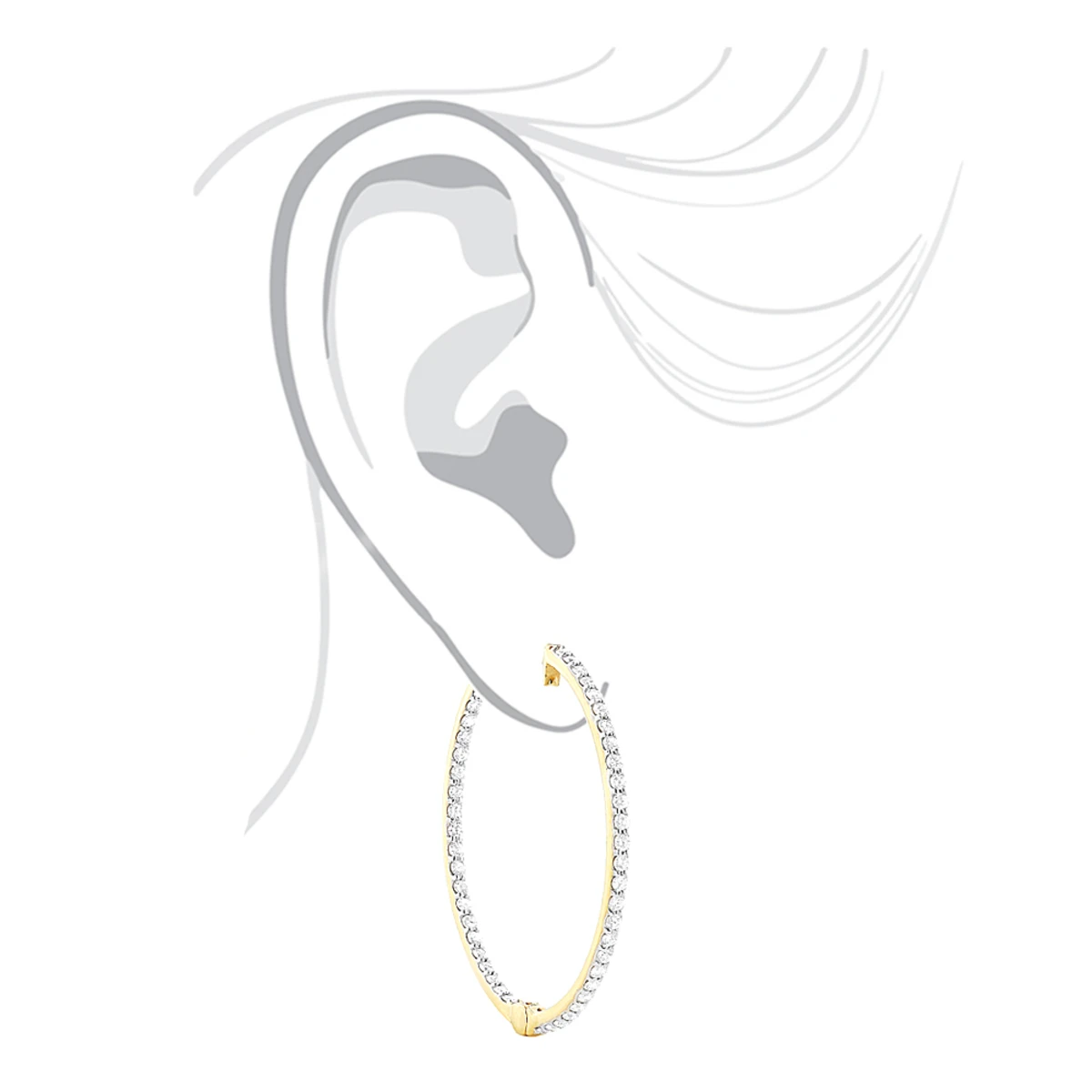 14K Yellow Gold 1 Row Inside Out Diamond Hoop Earrings 3.15ct 5 14K Yellow Gold 1 Row Inside Out Diamond Hoop Earrings 3.15ct - Image 5