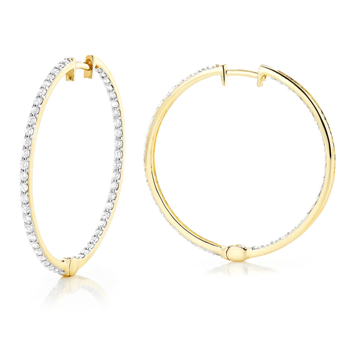 14K Yellow Gold 1 Row Inside Out Diamond Hoop Earrings 3.15ct 1 14K Yellow Gold 1 Row Inside Out Diamond Hoop Earrings 3.15ct