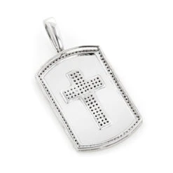 14K Yellow Gold Diamond Dog Tag Pendant With Cross Design 0.35ct 8 14K Yellow Gold Diamond Dog Tag Pendant With Cross Design 0.35ct -Luxurman 14k gold 14ct white diamond cross dog tag pendant backwh