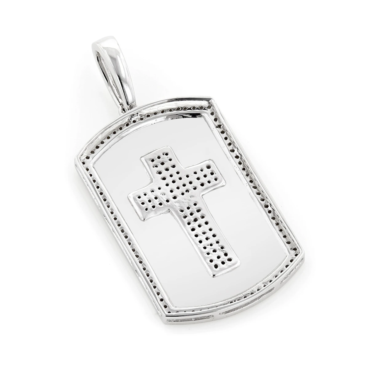 14K Yellow Gold Diamond Dog Tag Pendant With Cross Design 0.35ct 4 14K Yellow Gold Diamond Dog Tag Pendant With Cross Design 0.35ct - Image 4