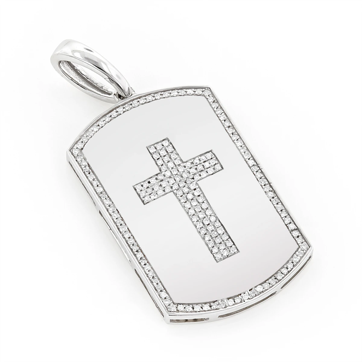 14K Yellow Gold Diamond Dog Tag Pendant With Cross Design 0.35ct 2 14K Yellow Gold Diamond Dog Tag Pendant With Cross Design 0.35ct - Image 2
