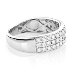 14K White Gold 3 Row Diamond Ring 1.35ct Luxurman Wedding Band -Luxurman 14k gold 3 row diamond ring 135ct p 40384 backwh