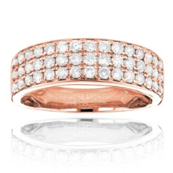 14K White Gold 3 Row Diamond Ring 1.35ct Luxurman Wedding Band -Luxurman 14k gold 3 row diamond ring 135ct p 40384 ro