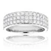 14K White Gold 3 Row Diamond Ring 1.35ct Luxurman Wedding Band