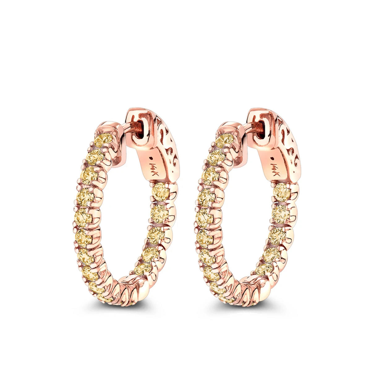 14K Yellow Gold 3/4in Inside Out Yellow Diamond Hoop Earrings 1 Carat By Luxurman 3 14K Yellow Gold 3/4in Inside Out Yellow Diamond Hoop Earrings 1 Carat By Luxurman - Image 3