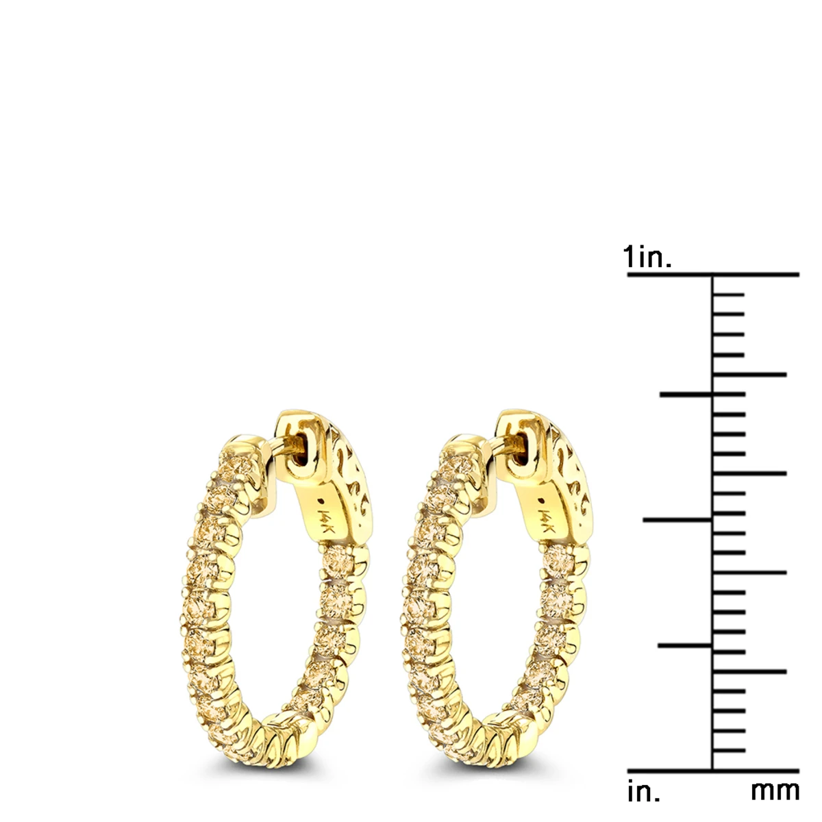 14K Yellow Gold 3/4in Inside Out Yellow Diamond Hoop Earrings 1 Carat By Luxurman 6 14K Yellow Gold 3/4in Inside Out Yellow Diamond Hoop Earrings 1 Carat By Luxurman - Image 6